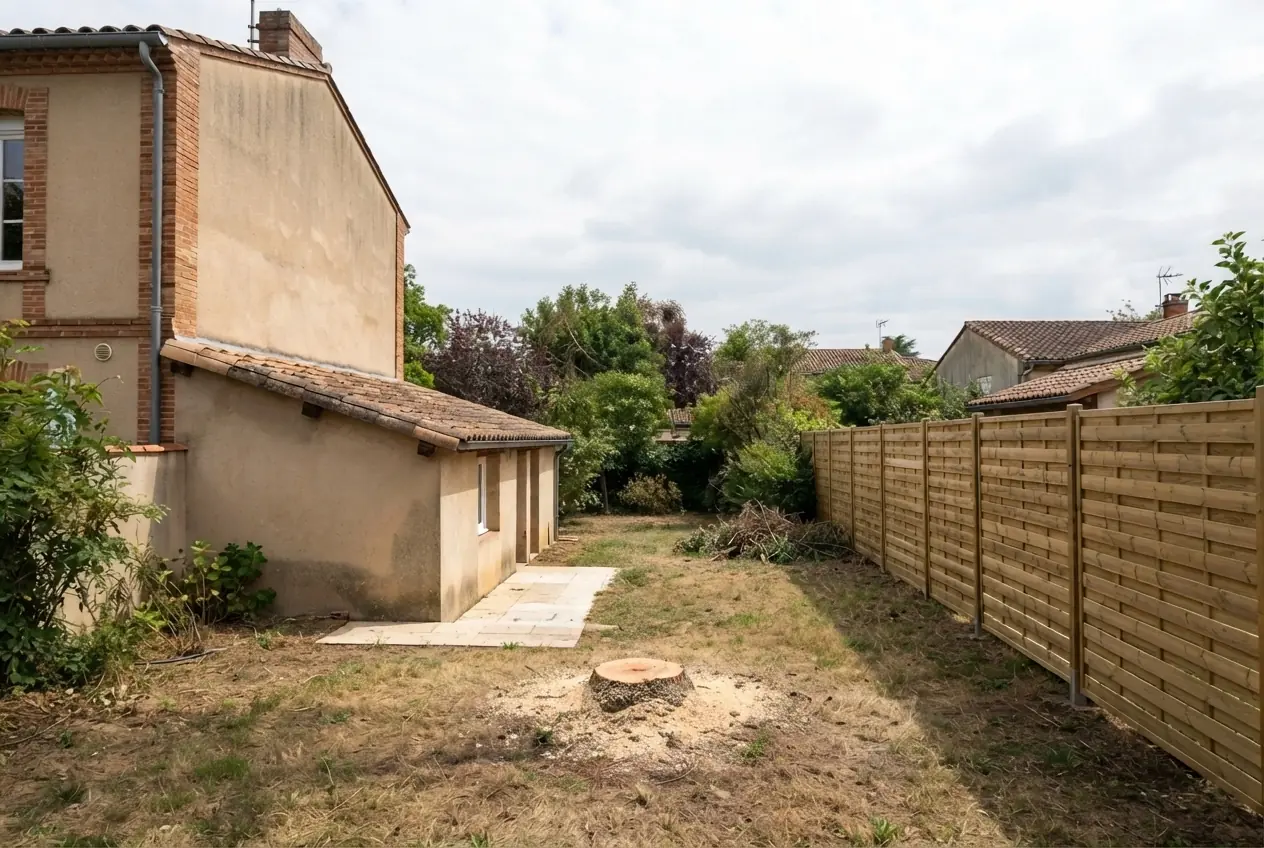 Jardin dégagé après abattage de pin à Montauban