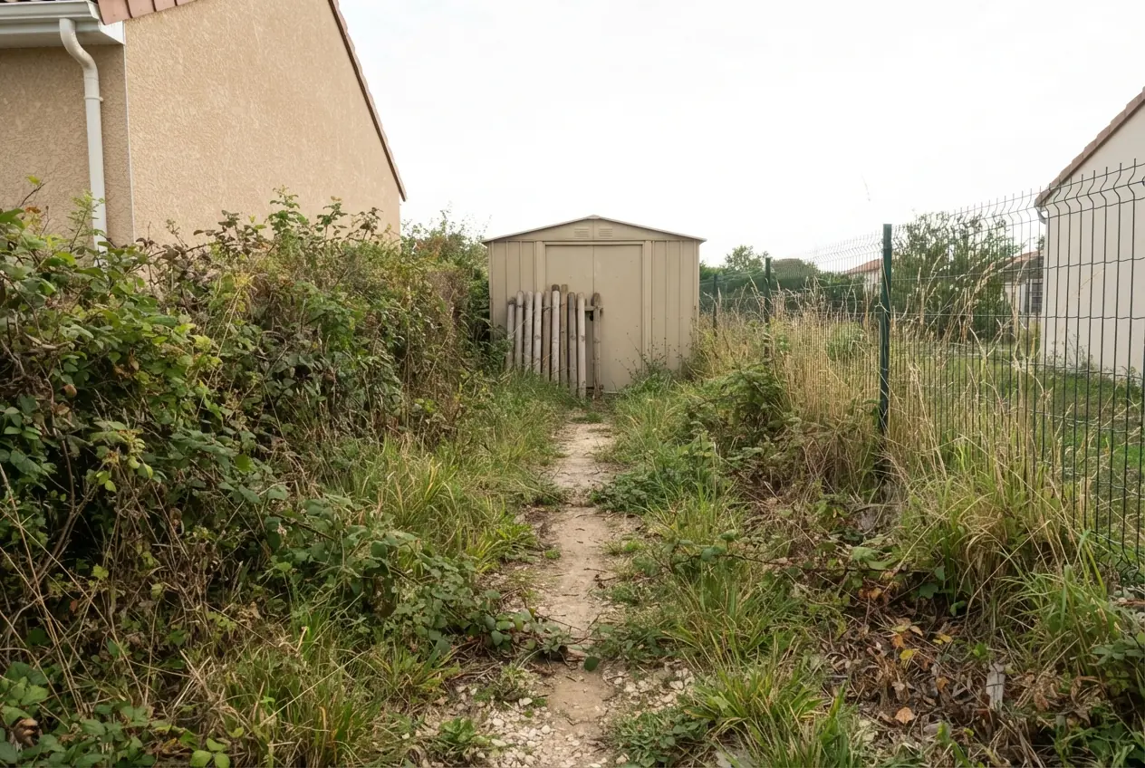 Chemin de parcelle bouché avant débroussaillage à Montbeton