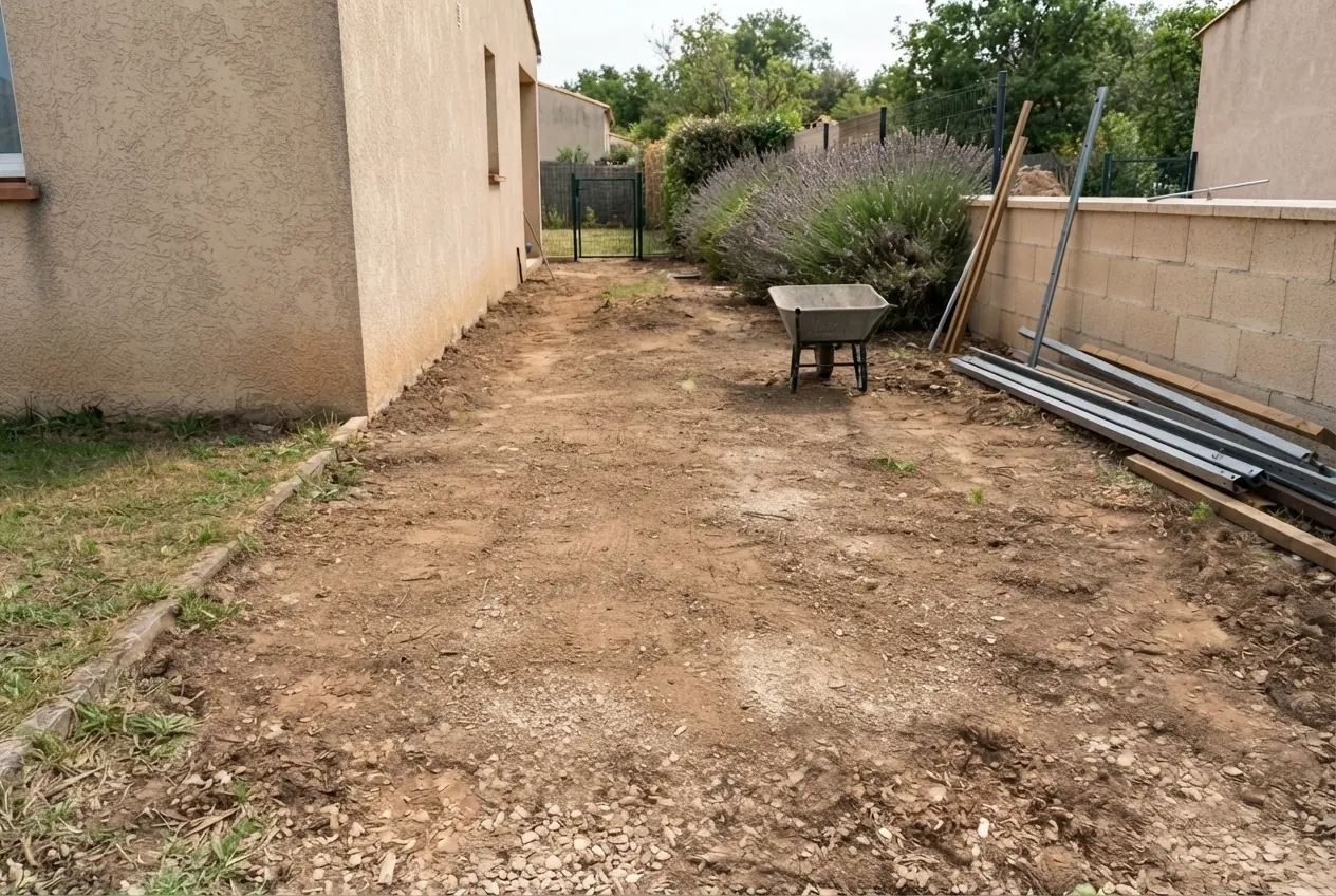 Après chantier branches broyées après taille complète à Villemade