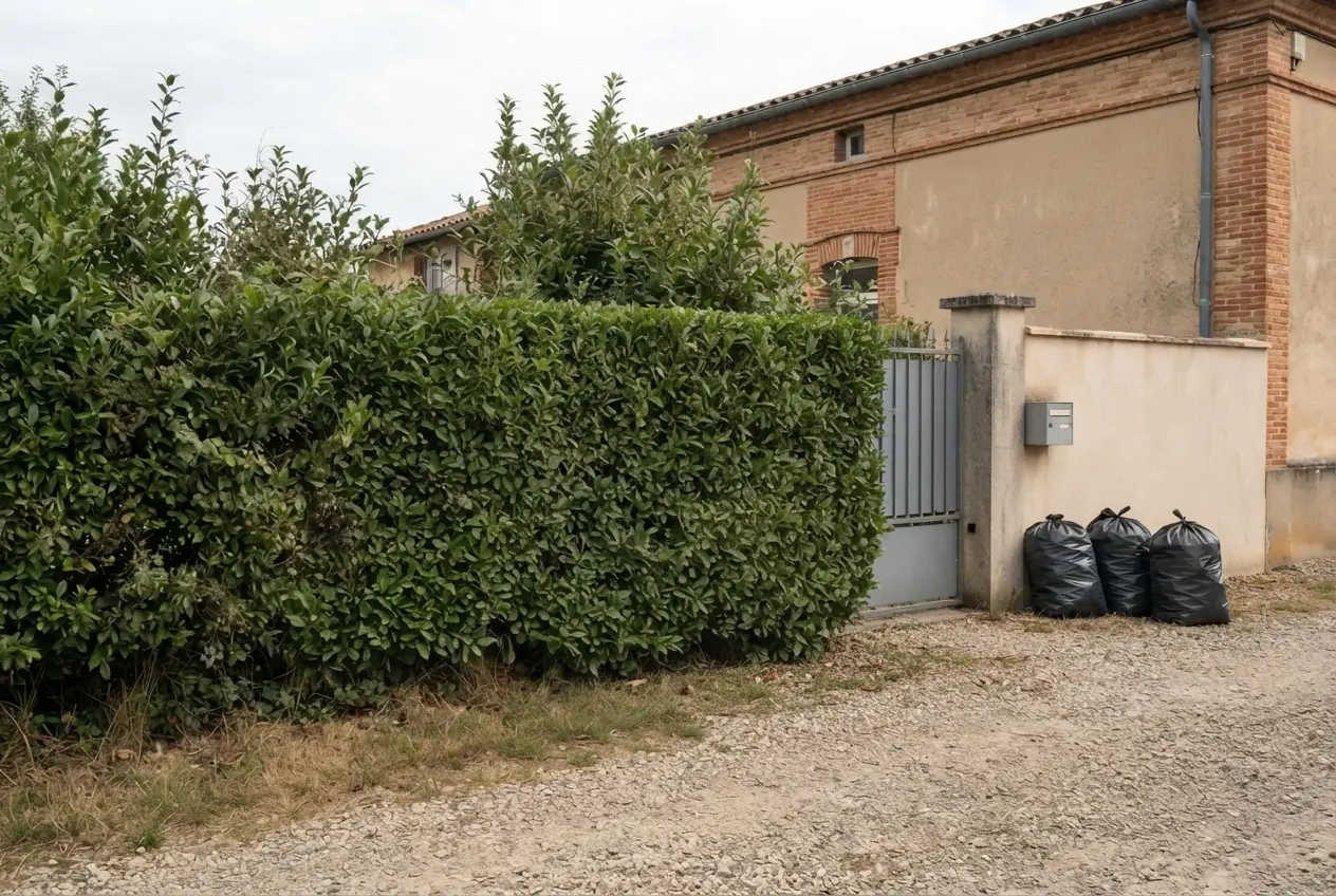Haie de lauriers taillée droite après intervention à Montauban