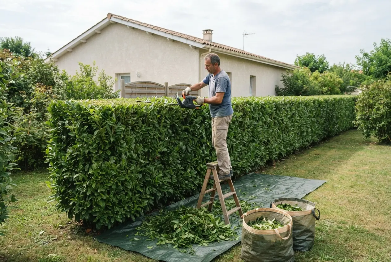 Taille de haie devant maison à Corbarieu